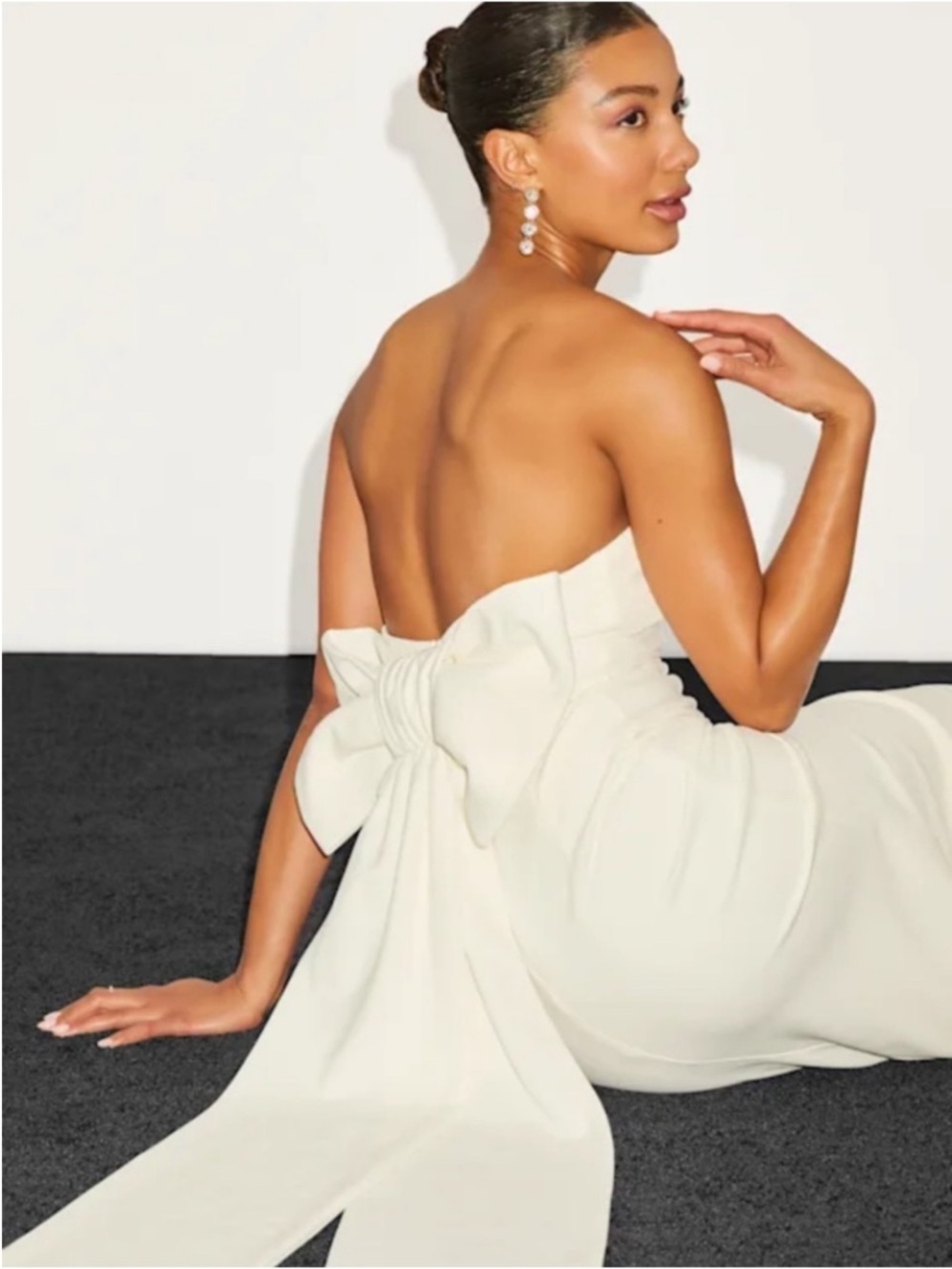 New Lulus Fabulous Phenomenon  Strapless White Midi Gown with Bow Sz Small - Picture 5 of 9
